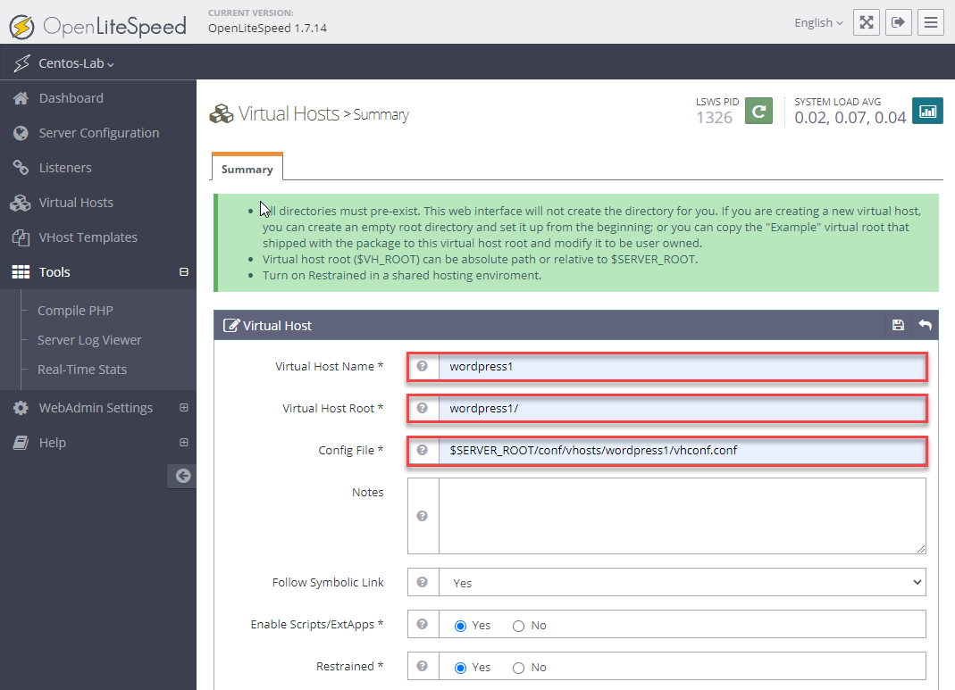 vhost openlitespeed